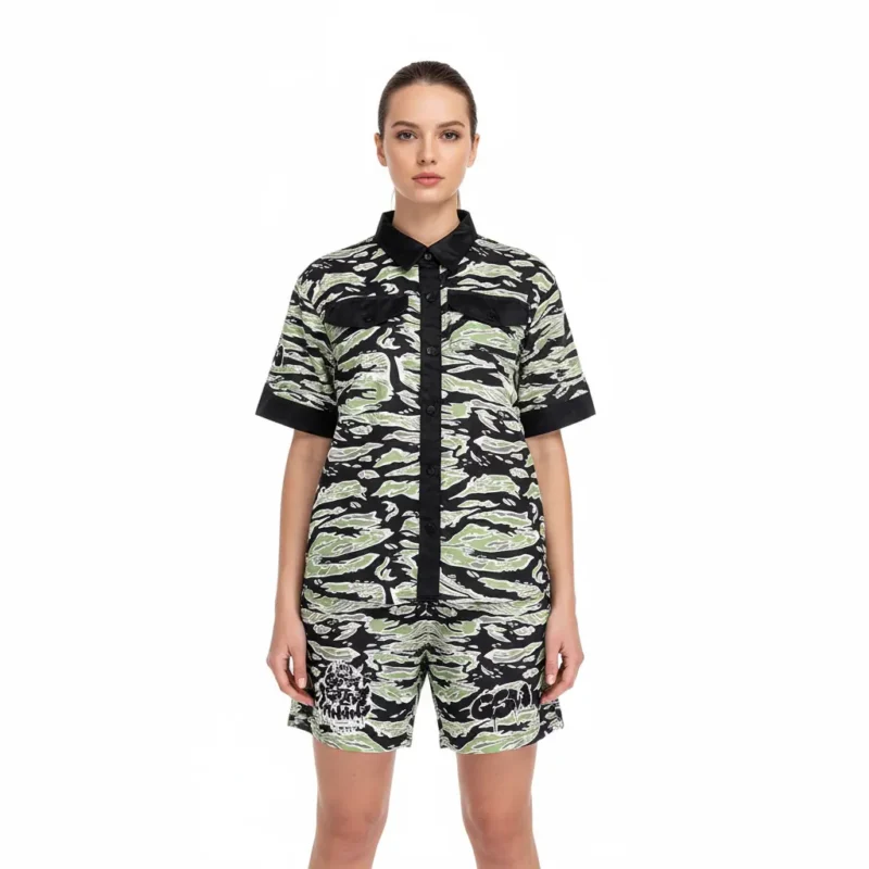 GSW Camouflage Button‑Up Shirt & Shorts Set